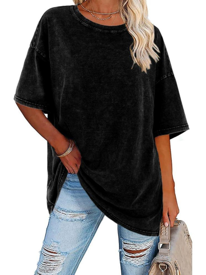 Comfortable Washed Tunic Top for Women with Crew Neck Half Sleeve Oversized Relaxed Casual Style