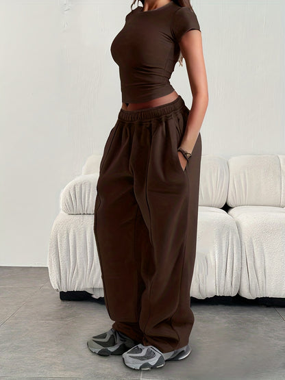 Effortless Wide Leg Sweatpants for Women with High Waist Drawstring Relaxed Casual Style