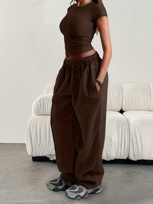 Effortless Wide Leg Sweatpants for Women with High Waist Drawstring Relaxed Casual Style