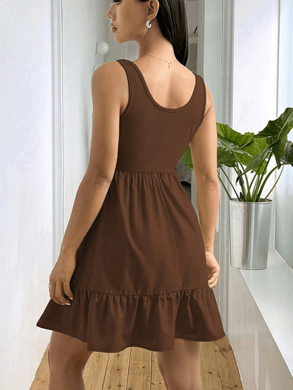 Effortless Ribbed Tiered Mini Dress for Women with Square Neck Sleeveless Ruffle Hem Flowy Casual Style