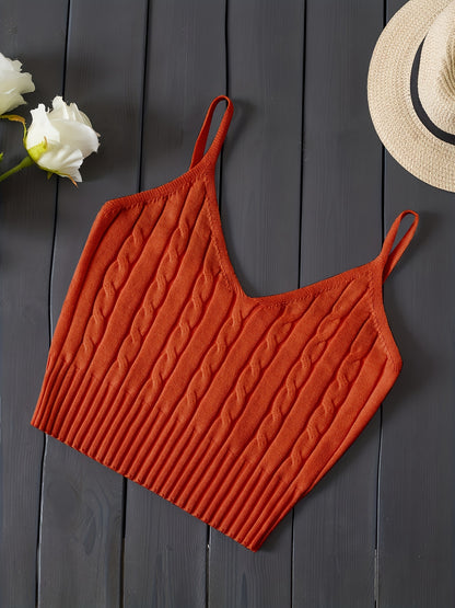 Effortless Cable Knit Tank for Women with V Neck Sleeveless Cropped Ribbed Casual Style