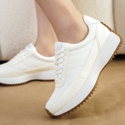 Comfortable Trainers for Women with Lace Up Panelled Upper Cushioned Platform Sole Low Top Style