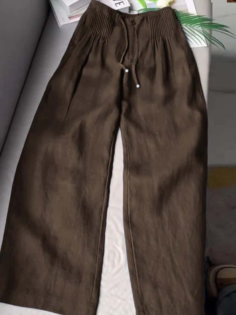 Effortless Linen Wide Leg Pants for Women with High Waist Pintuck Drawstring Relaxed Style