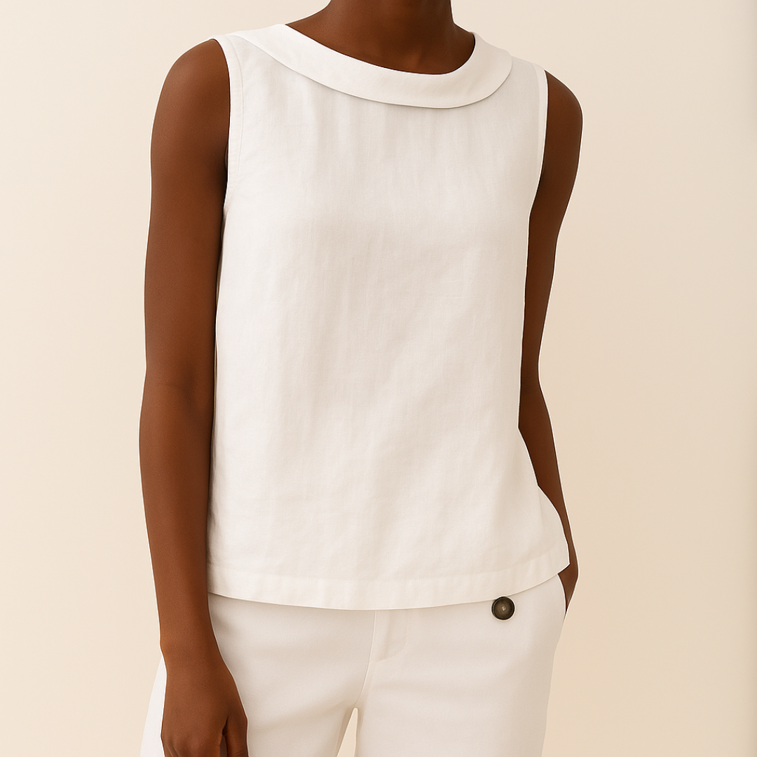 Effortless Linen Blouse for Women with Foldover Collar Sleeveless Keyhole Back Relaxed Style