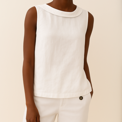 Effortless Linen Blouse for Women with Foldover Collar Sleeveless Keyhole Back Relaxed Style