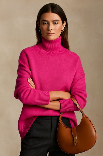 Comfortable Turtleneck Sweater for Women with Long Sleeve Ribbed Cuff Relaxed Oversized Knit Style