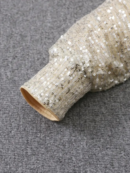 Elegant Sequin Mini Dress for Women with Off Shoulder Long Sleeve Bodycon Sparkle Formal Party Style