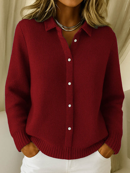 Comfortable Waffle Knit Cardigan Sweater for Women with Collar Long Sleeve Button Front Oversized Style