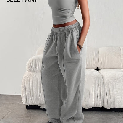 Effortless Wide Leg Sweatpants for Women with High Waist Drawstring Relaxed Casual Style