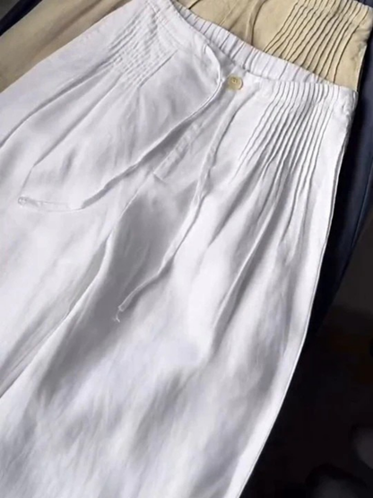 Effortless Linen Wide Leg Pants for Women with High Waist Pintuck Drawstring Relaxed Style