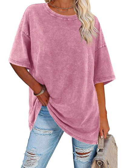 Comfortable Washed Tunic Top for Women with Crew Neck Half Sleeve Oversized Relaxed Casual Style