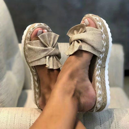Comfortable Slide Sandals for Women with Bow Detail Espadrille Platform Open Toe Style