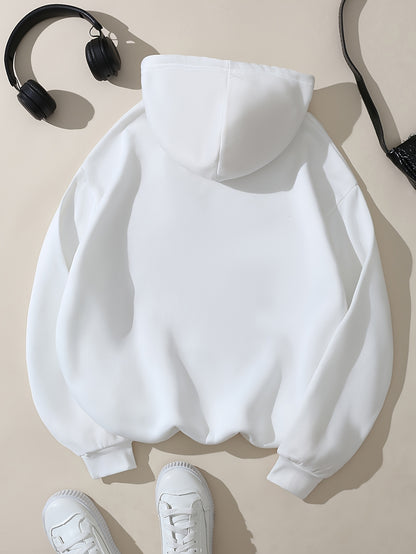 Comfortable White Fleece Hoodie for Women with Drawstring Hood Long Sleeve Relaxed Oversized Style