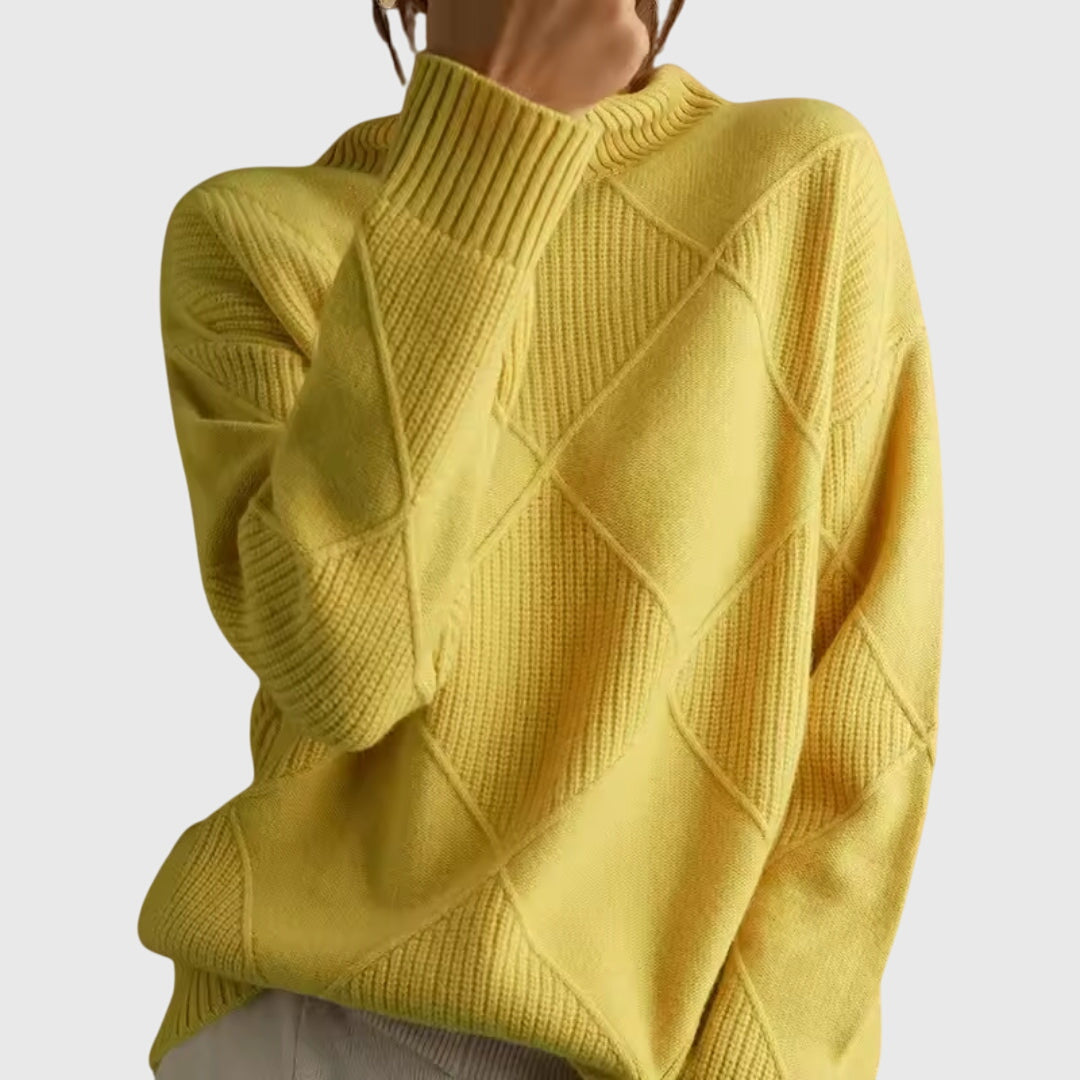 Comfortable Ribbed Knit Sweater for Women with High Neck Long Sleeve Oversized Relaxed Style