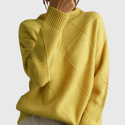 Comfortable Ribbed Knit Sweater for Women with High Neck Long Sleeve Oversized Relaxed Style