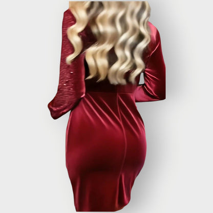 Elegant Sequin Velvet Wrap Dress for Women with V Neck Long Sleeve Ruched Asymmetrical Bodycon Cocktail Style
