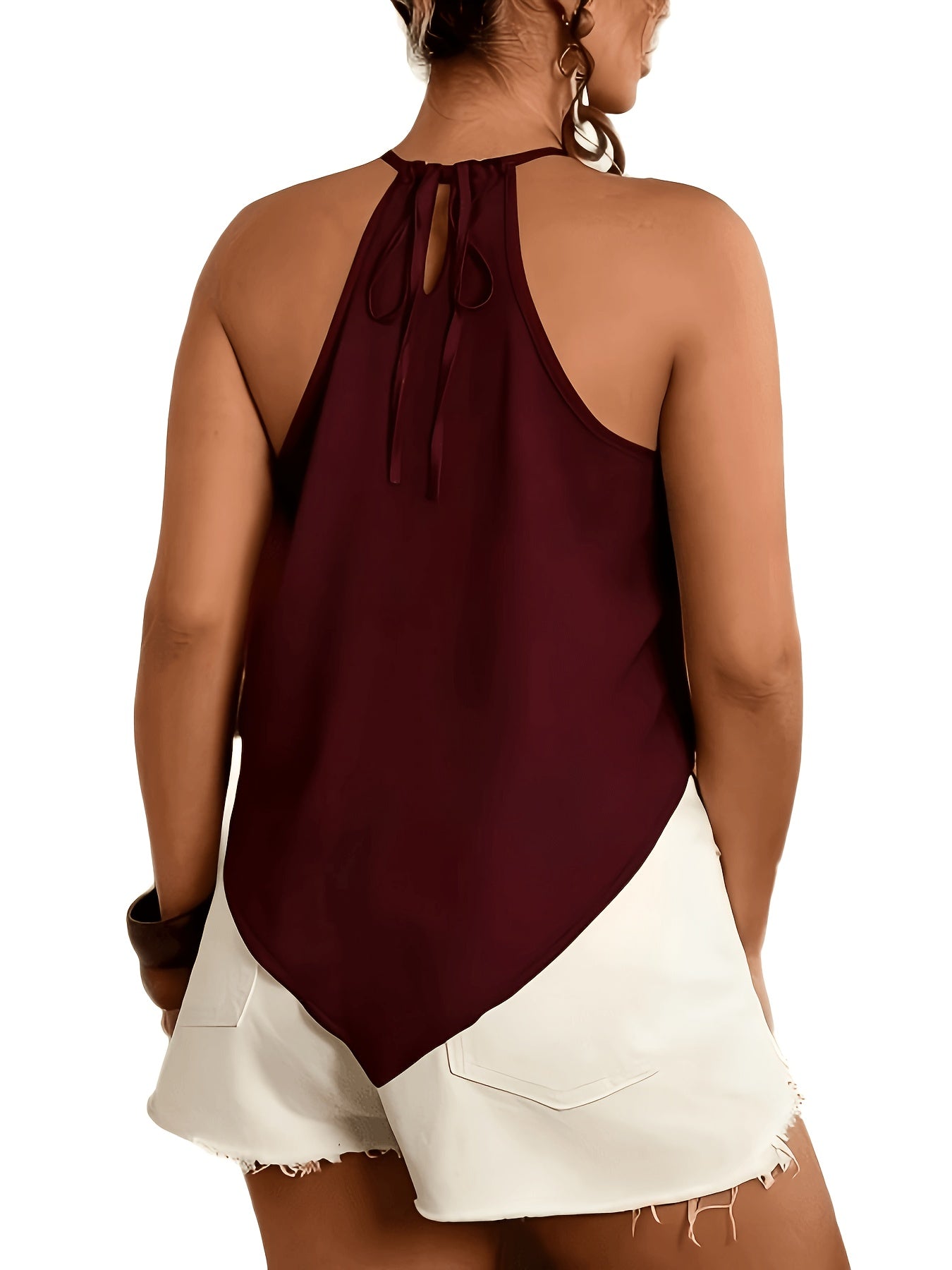 Effortless Colorblock Halter Top for Women with High Neck Sleeveless Pleated Flowing Style