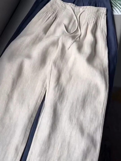 Effortless Linen Wide Leg Pants for Women with High Waist Pintuck Drawstring Relaxed Style