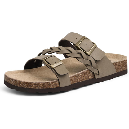 Effortless Braided Buckle Slide Sandal for Women with Cork Footbed Double Strap Casual Style