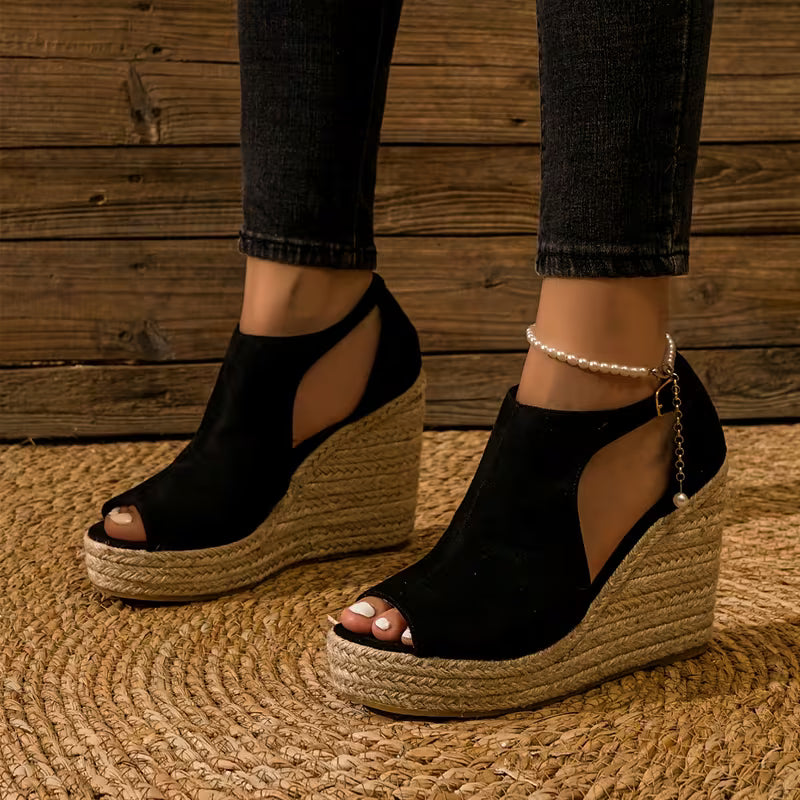 Elegant Espadrille Wedge Sandals for Women with Peep Toe Ankle Strap Platform Style