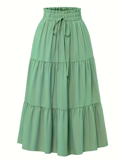 Effortless Tiered Maxi Skirt for Women with Paperbag Waist Drawstring Tie Flowing Boho Style
