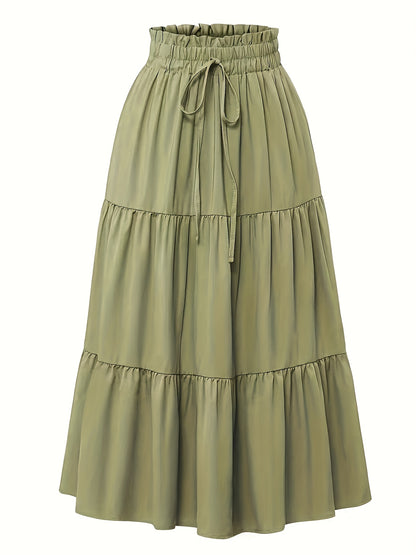 Effortless Tiered Maxi Skirt for Women with Paperbag Waist Drawstring Tie Flowing Boho Style