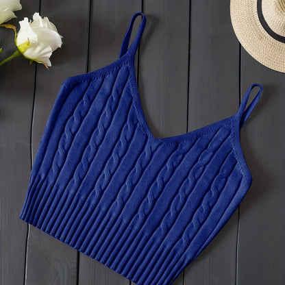 Effortless Cable Knit Tank for Women with V Neck Sleeveless Cropped Ribbed Casual Style