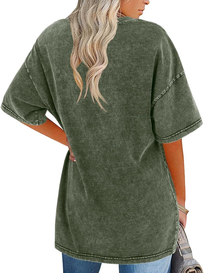 Comfortable Washed Tunic Top for Women with Crew Neck Half Sleeve Oversized Relaxed Casual Style