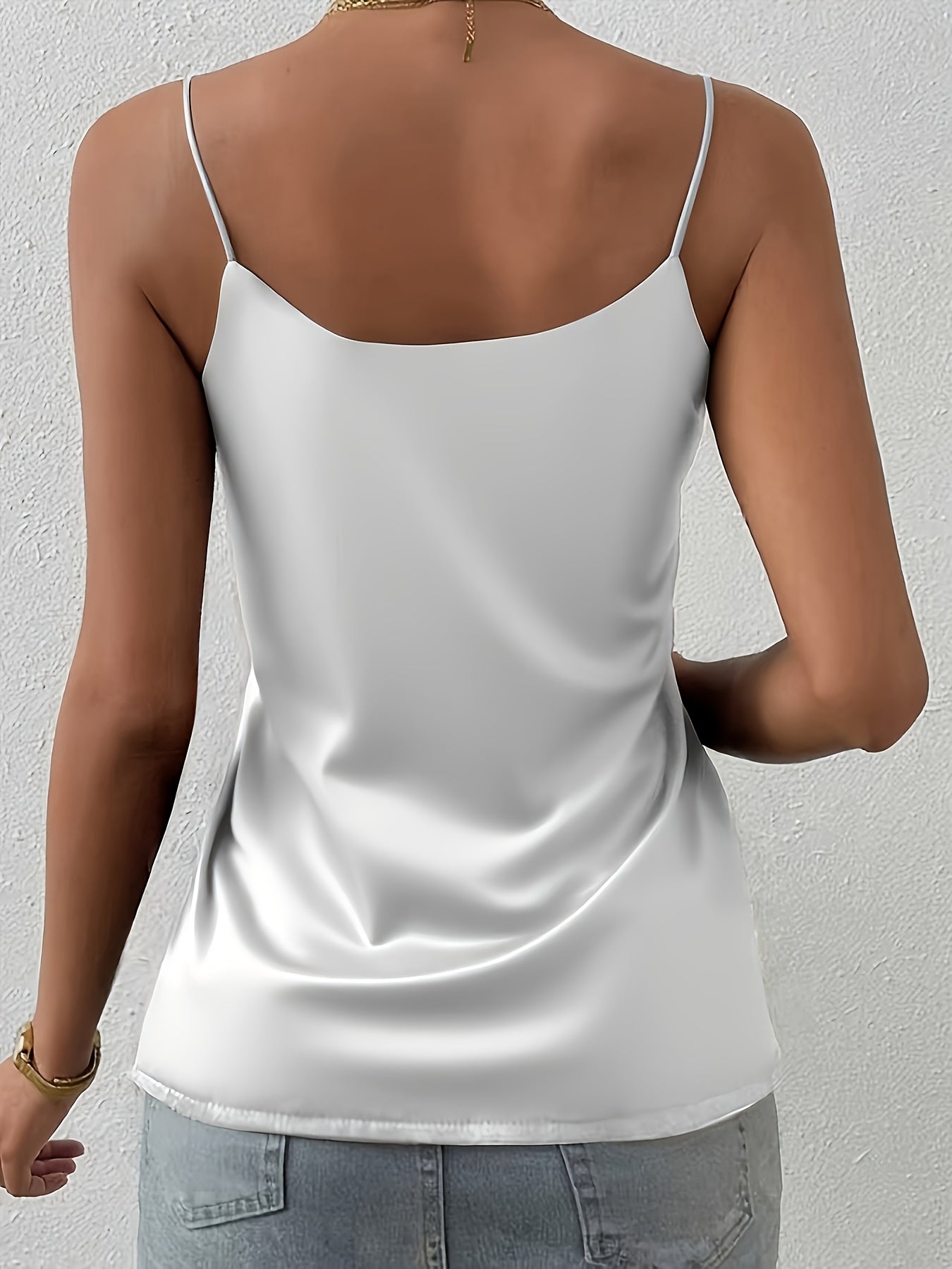 Elegant Satin Tank Top for Women with V Neck Spaghetti Strap Silky Relaxed Style