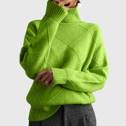 Comfortable Diamond Knit Turtleneck Sweater for Women with High Neck Long Sleeve Relaxed Oversized Style
