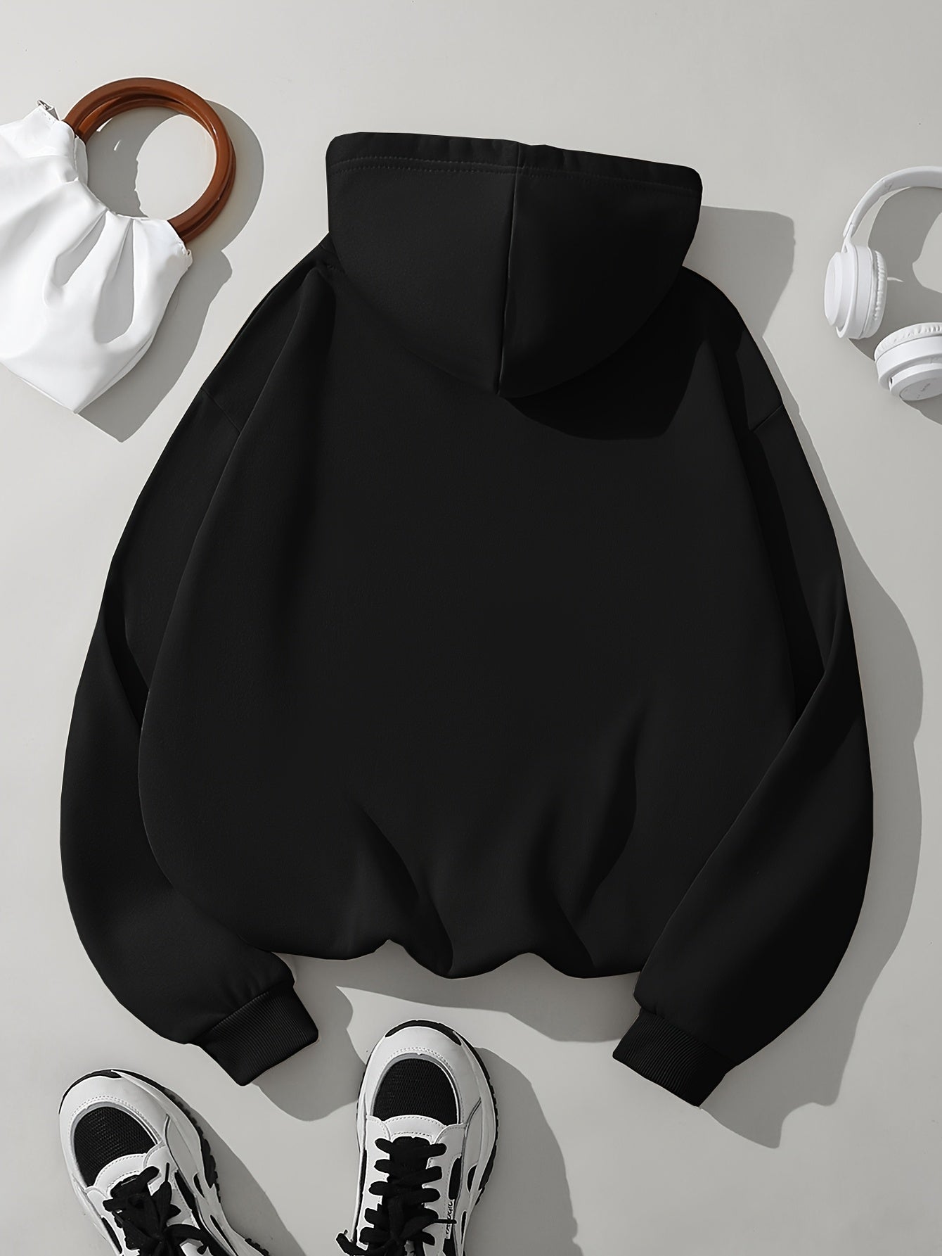 Comfortable White Fleece Hoodie for Women with Drawstring Hood Long Sleeve Relaxed Oversized Style
