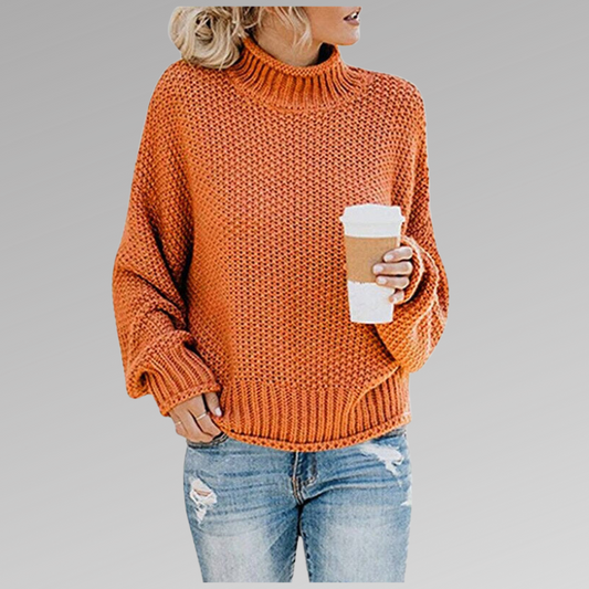 Comfortable Oversized Knit Sweater for Women with Mock Neck Batwing Sleeve Relaxed Casual Style