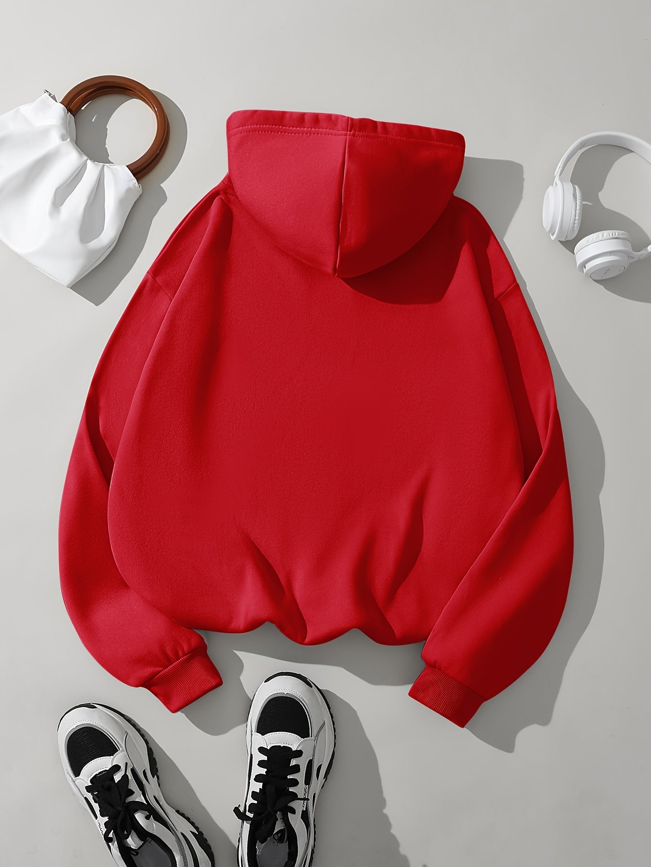 Comfortable White Fleece Hoodie for Women with Drawstring Hood Long Sleeve Relaxed Oversized Style