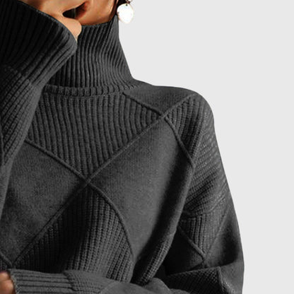 Comfortable Ribbed Knit Sweater for Women with High Neck Long Sleeve Oversized Relaxed Style