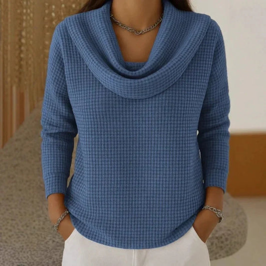 Comfortable Waffle Knit Sweater for Women with Cowl Neck Long Sleeve Relaxed Oversized Style