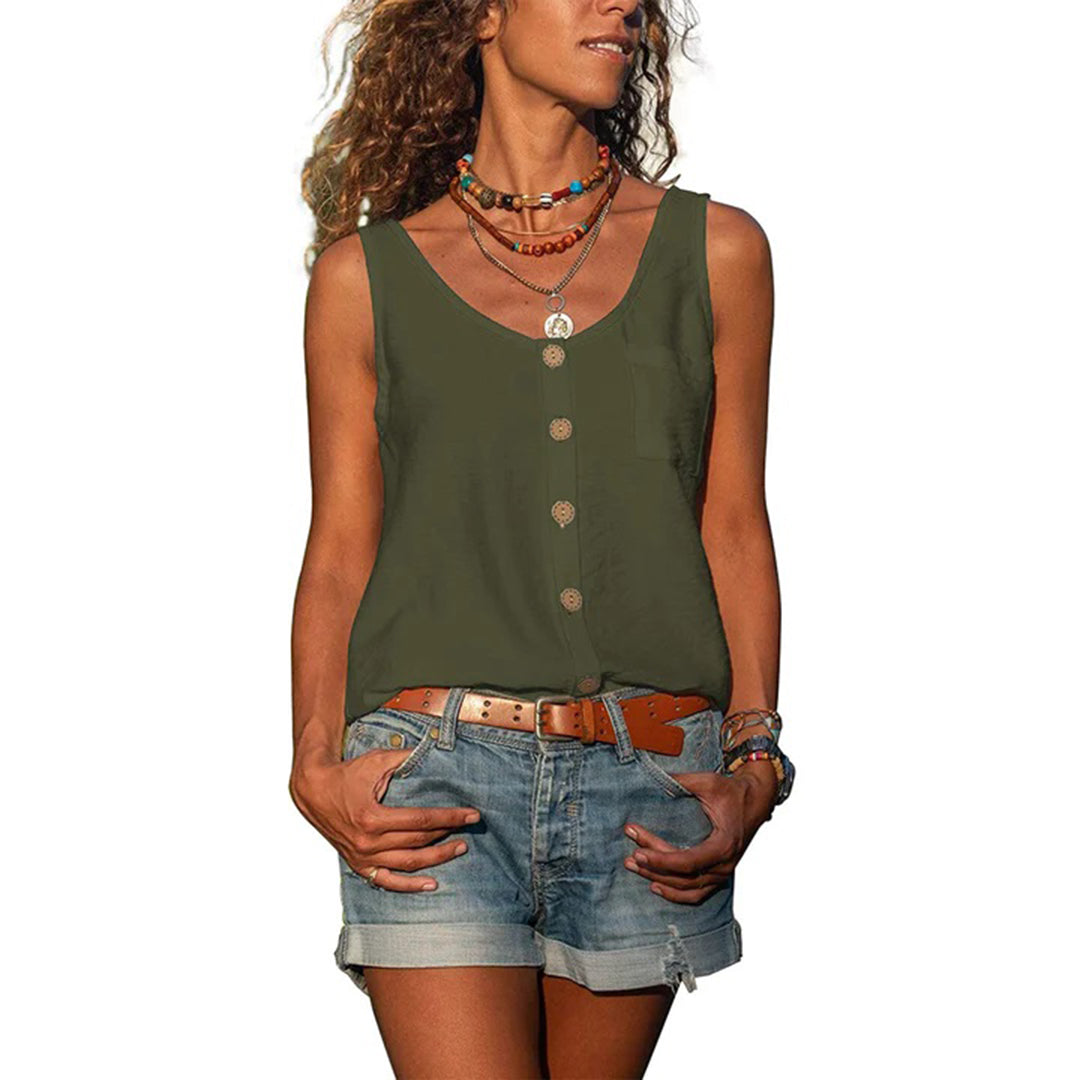 Effortless Tank Top for Women with Scoop Neck Sleeveless Button Front Relaxed Style