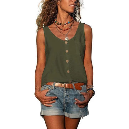 Effortless Tank Top for Women with Scoop Neck Sleeveless Button Front Relaxed Style