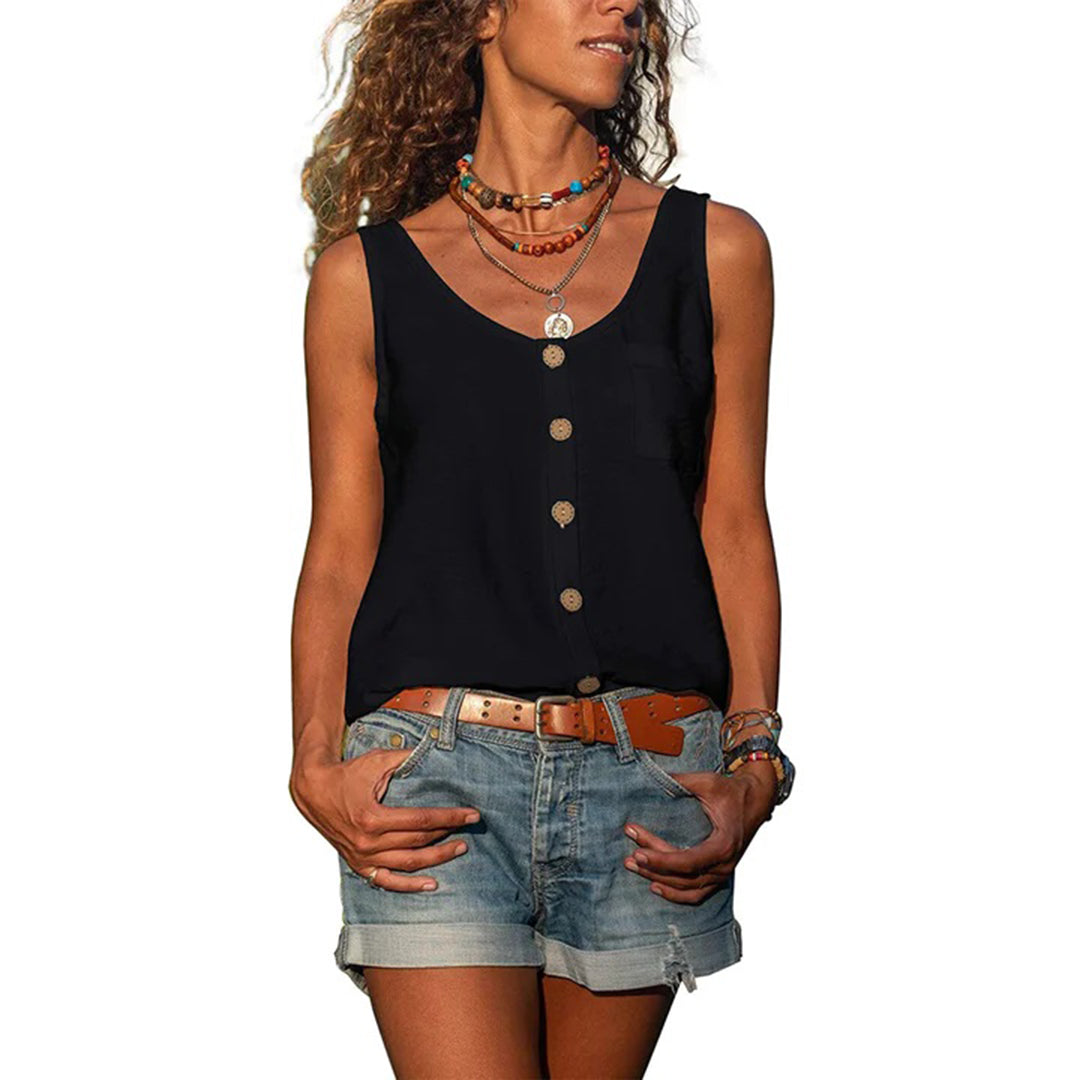 Effortless Tank Top for Women with Scoop Neck Sleeveless Button Front Relaxed Style