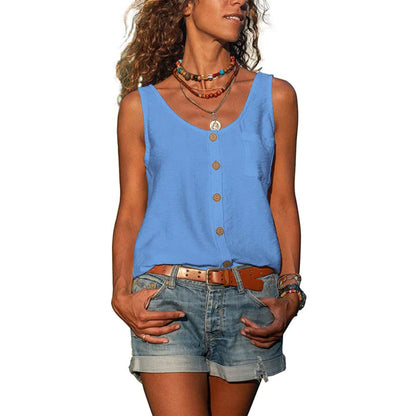 Effortless Tank Top for Women with Scoop Neck Sleeveless Button Front Relaxed Style
