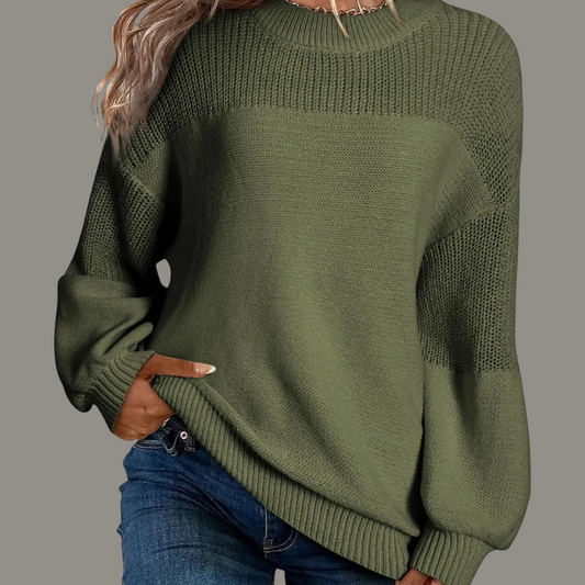Comfortable Colorblock Sweater for Women with Mock Neck Balloon Sleeve Relaxed Oversized Knit Style