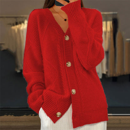 Comfortable Cable Knit Cardigan for Women with V Neck Long Sleeve Button Front Relaxed Oversized Style