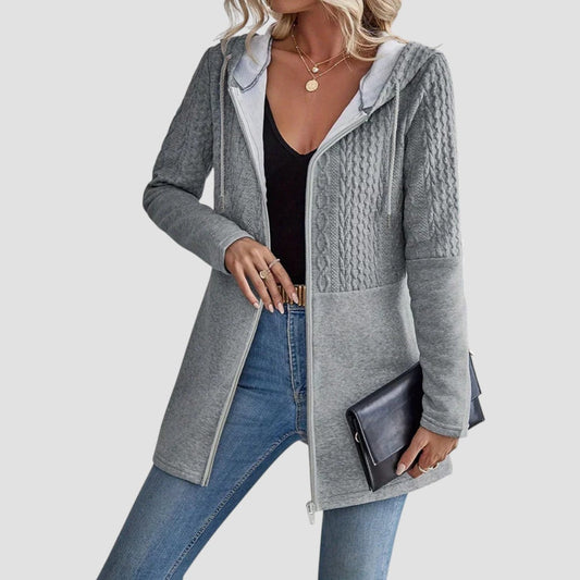 Effortless Cable Knit Sweater Jacket for Women with Hooded Long Sleeve Zip Front Relaxed Style