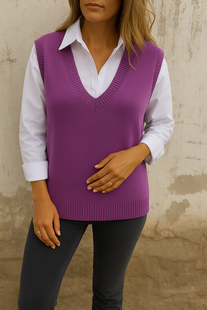 Comfortable Knit Sweater Vest for Women with V Neck Sleeveless Relaxed Oversized Style