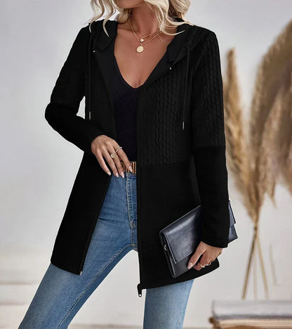 Effortless Cable Knit Sweater Jacket for Women with Hooded Long Sleeve Zip Front Relaxed Style