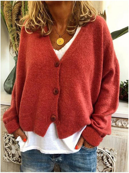 Comfortable Knit Cardigan Sweater for Women with V Neck Long Sleeve Button Front Oversized Relaxed Style