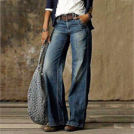 Effortless Wide Leg Jeans for Women with High Waisted Distressed Relaxed Casual Style