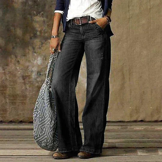 Effortless Wide Leg Jeans for Women with High Waisted Distressed Relaxed Casual Style