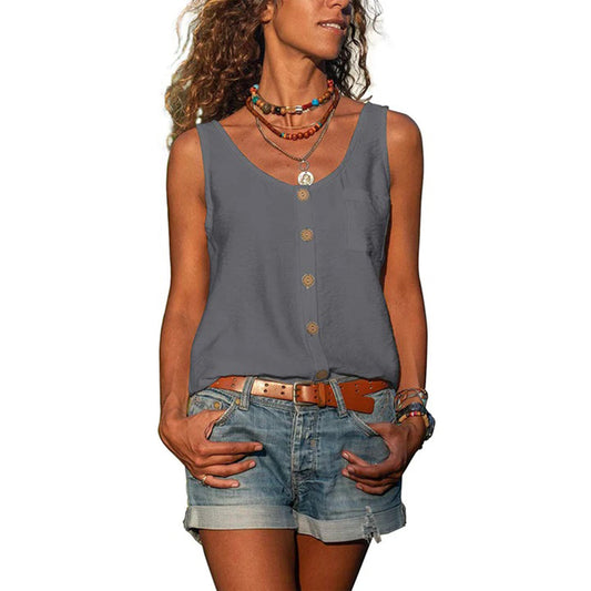 Effortless Tank Top for Women with Scoop Neck Sleeveless Button Front Relaxed Style