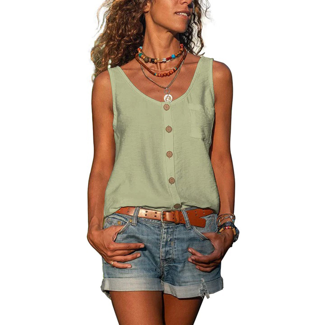 Effortless Tank Top for Women with Scoop Neck Sleeveless Button Front Relaxed Style