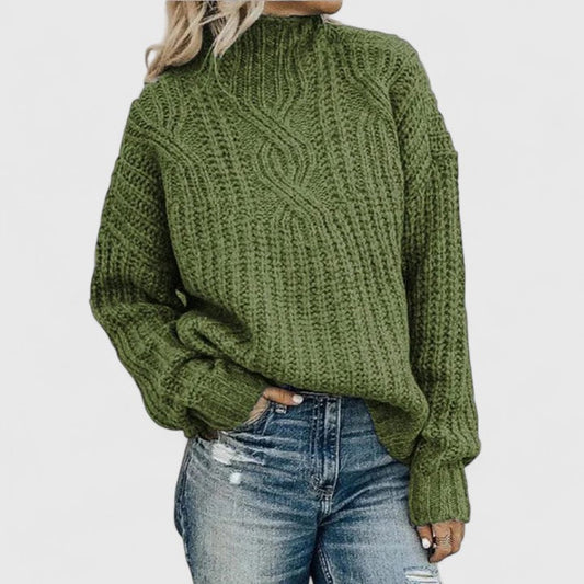 Comfortable Cable Knit Sweater for Women with Mock Neck Long Sleeve Oversized Relaxed Style